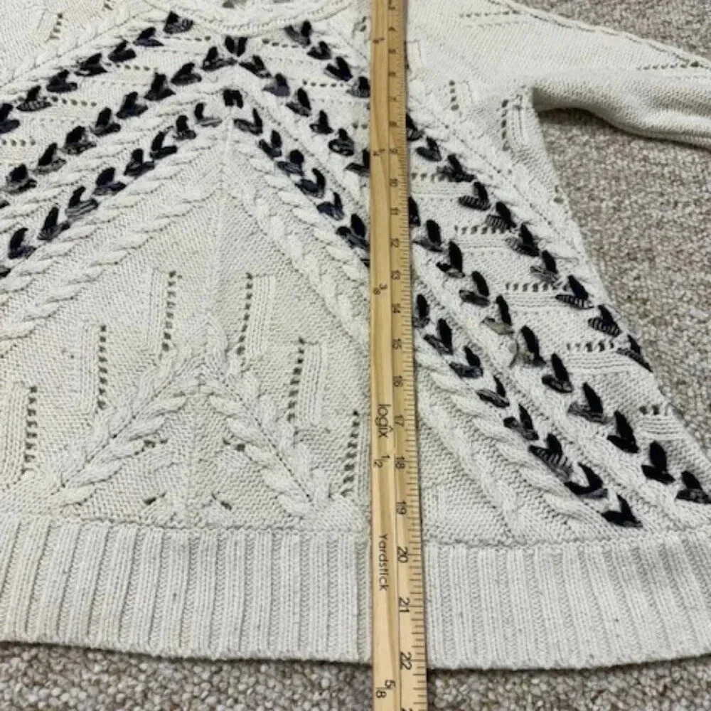 Knitted & Knotted Ribboned Cables Sweater Medium Cable Knit Ribbon Anthropologie - Picture 9 of 11